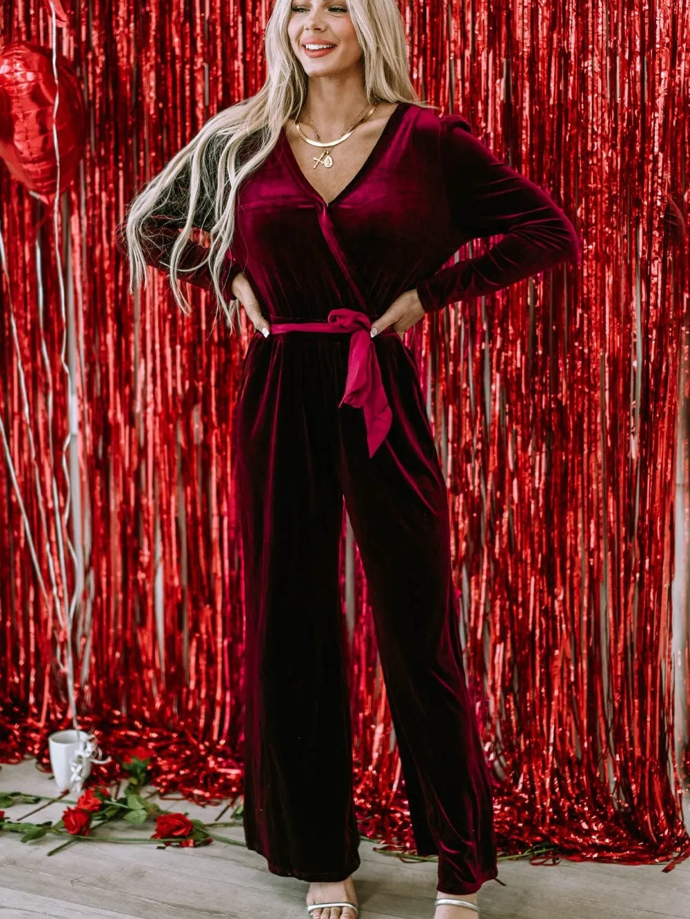 Belted Velvet Jumpsuit: Defined Silhouette