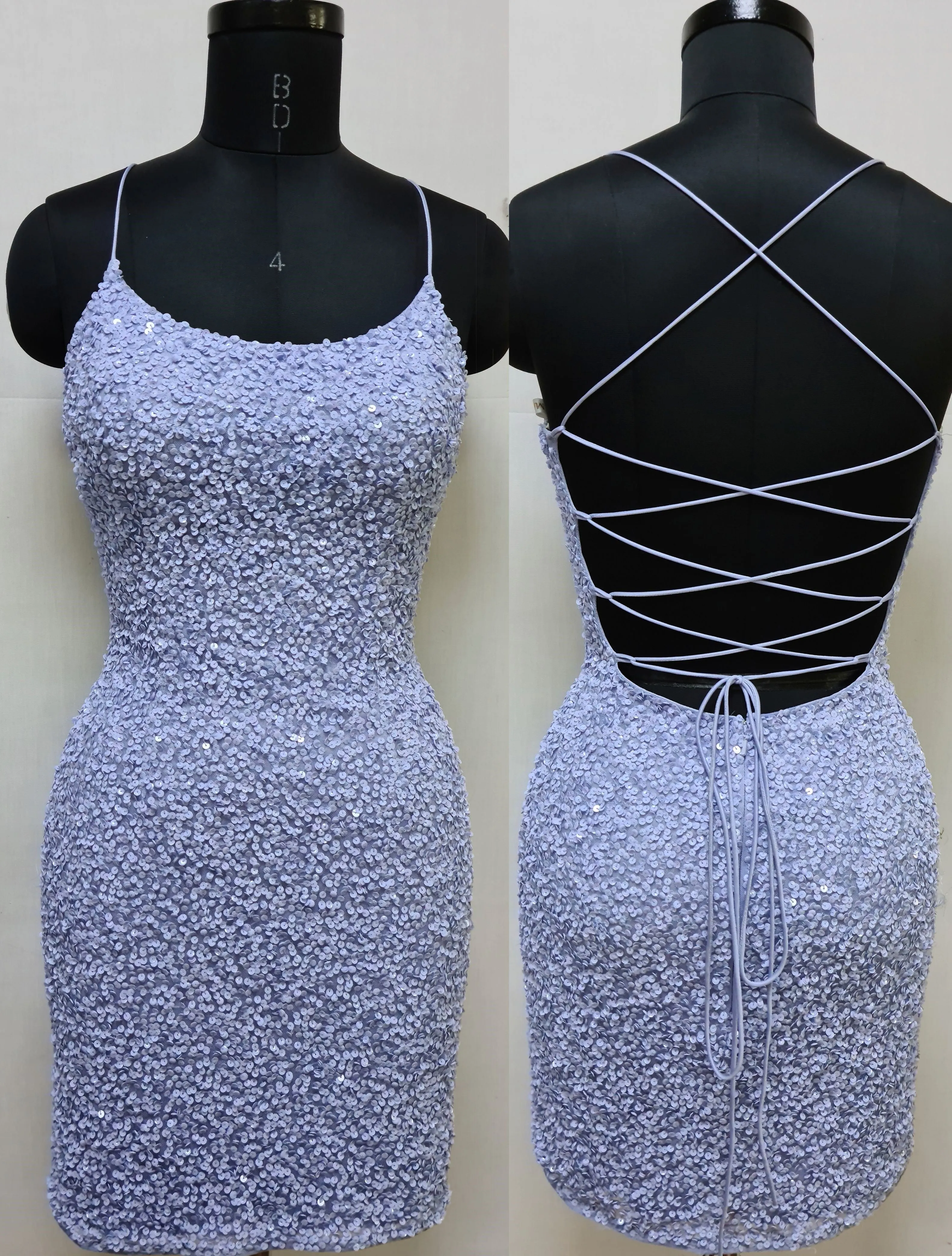Primavera Couture 3351 Size 8 Bright Blue Cocktail Dress Short Fitted Sequin Backless Homecoming Dress